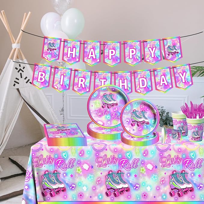 142Pcs Roller Skating Birthday Party Supplies Tableware Set Roller Skater - Image 3