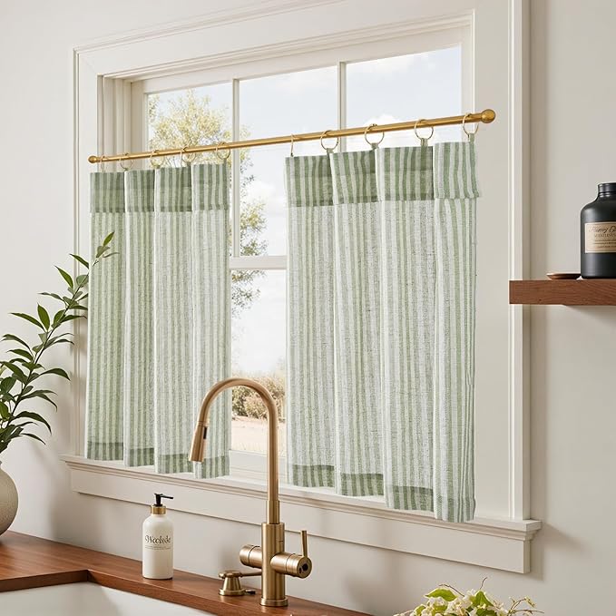 jinchan Striped Linen Kitchen Curtains - Image 2