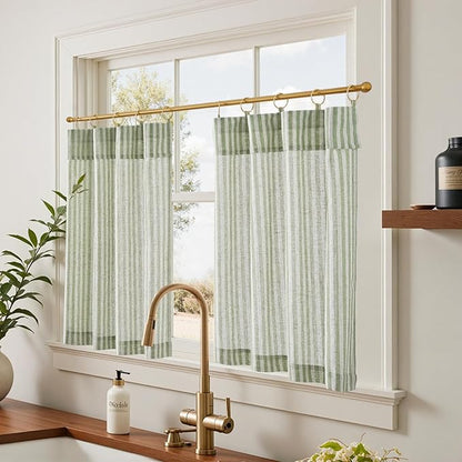 jinchan Striped Linen Kitchen Curtains - Image 2