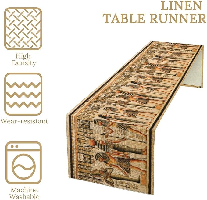 Ancient Art Table Runner, Mythology Egyptian Gods Pharaohs Antique Golden - Image 5