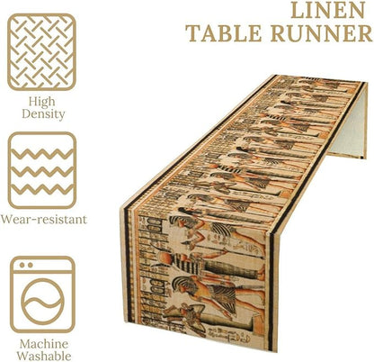 Ancient Art Table Runner, Mythology Egyptian Gods Pharaohs Antique Golden - Image 5