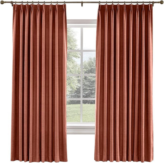 TWOPAGES 100 W x 102 L inch Pinch Pleated Curtain Room Darkening Linen Drapery by TWOPAGES