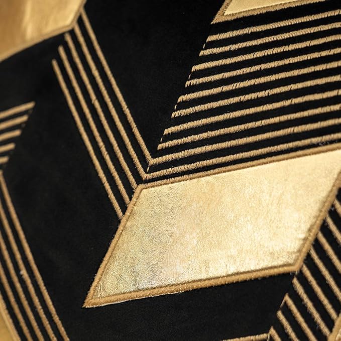 Alerfa 12 x 20 Inches Black Geometric Gold Leather Striped Cushion Cases - Image 5