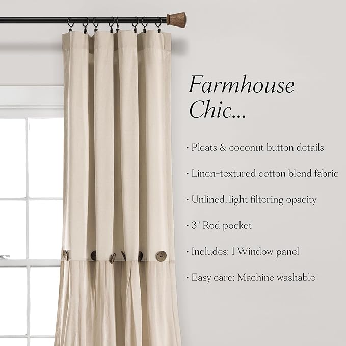 Lush Decor Linen Button Window Curtain Panel, Dark Linen - Image 6