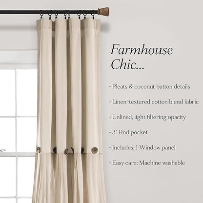 Lush Decor Linen Button Window Curtain Panel, Dark Linen - Image 6