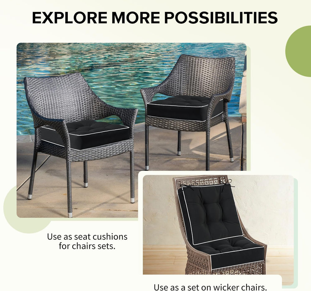 HARBOREST Outdoor Chair Cushions Set of 2, Tufted Patio Chair Cushions with T...