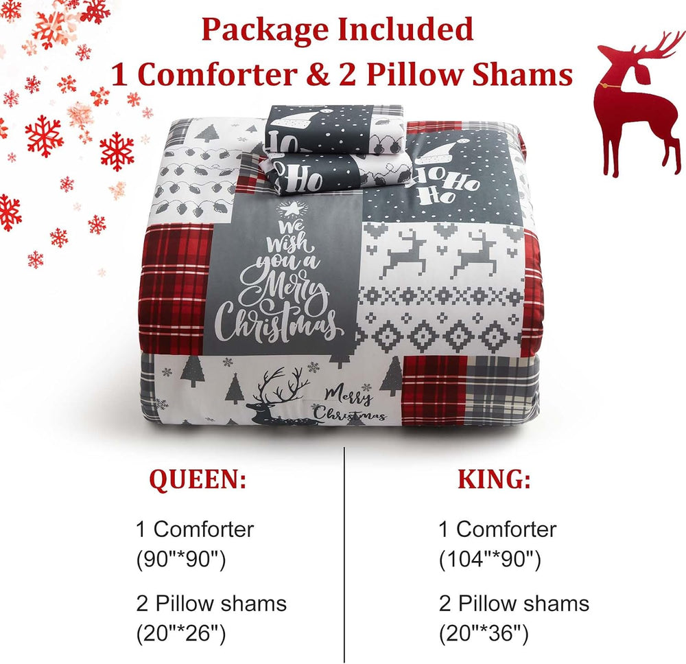 CAROMIO Christmas Comforter Set Queen Size, Reversible Printed 3 Pieces