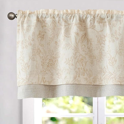 jinchan Linen Valance Curtain Farmhouse Floral Printed Small Window Curtain - Image 2