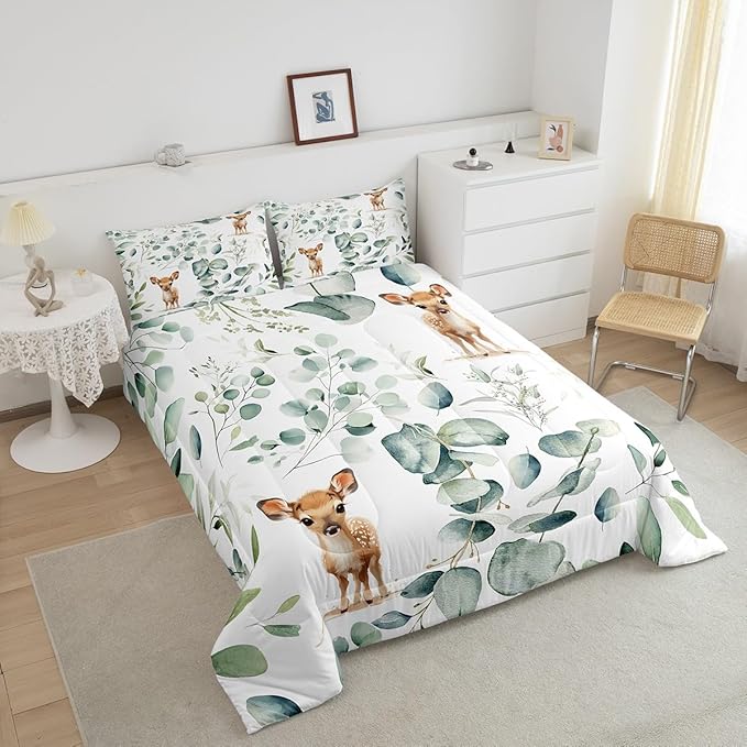 Erosebridal Cartoon Deer Toddler Size Comforter Set Toddler Woodland Wildlife - Image 4