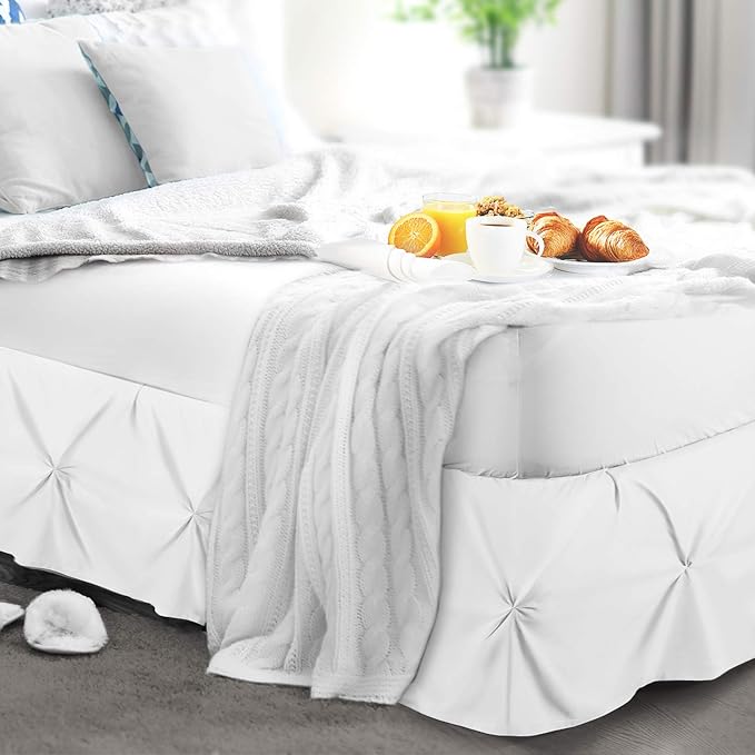 Nestl White Bed Skirt Queen Size, Pinch Pleat Queen Bed Skirt, Hotel Quality - Image 8