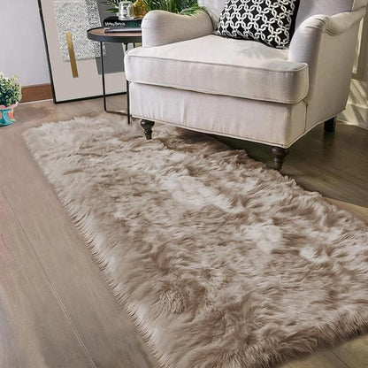 Latepis Brown Beige 2x5 Washable Small Rug Faux Sheepskin Fur Rug Fluffy Shag by Latepis