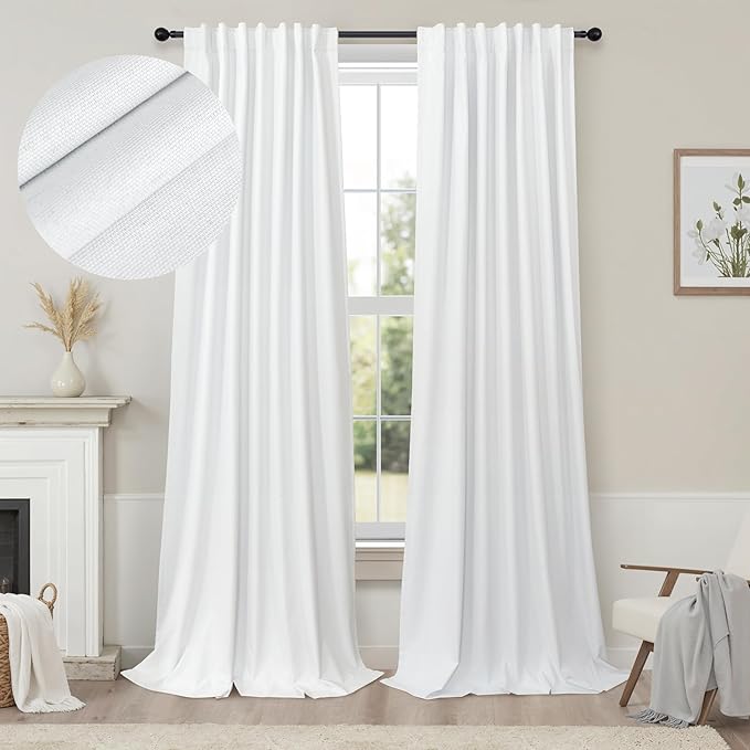 Sliding Glass Door Curtains 98 Inches Long 100% Blackout White Curtains by Pitalk