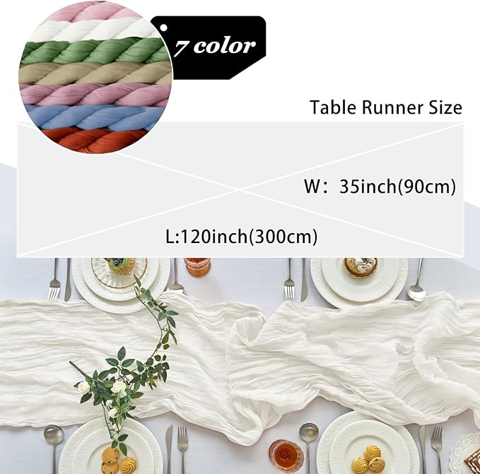 IVAPUPU 6 Pcs Cheesecloth Table Runner - 10ft Ivory White Boho Gauze Cheese - Image 5