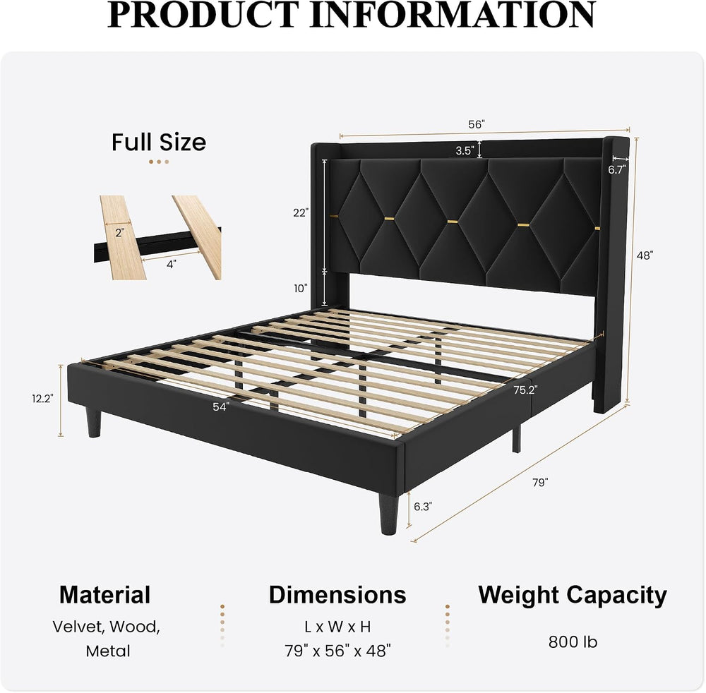 SHA CERLIN Full Size Bed Frame with Storage Headboard & Charging Station