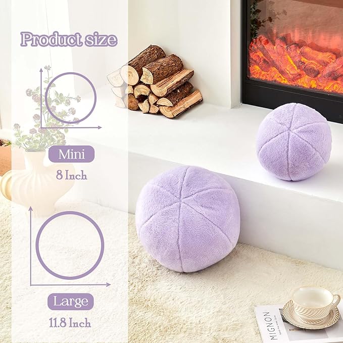 Uvvyui Lavender Ball Pillow, 11.8" Cute Round Throw Pillow Faux Rabbit Fur Room - Image 2
