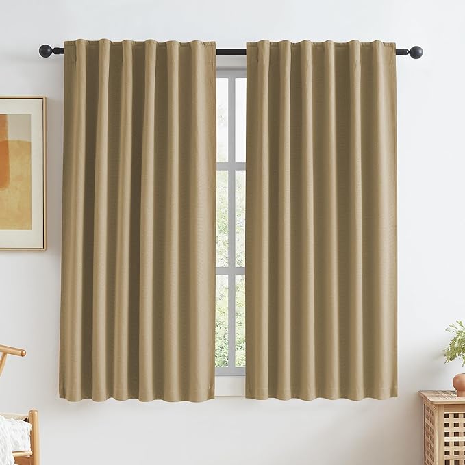 KEQIAOSUOCAI Burlap/Camel Linen Curtains Natural Back Tab Rod Pocket Short by KEQIAOSUOCAI