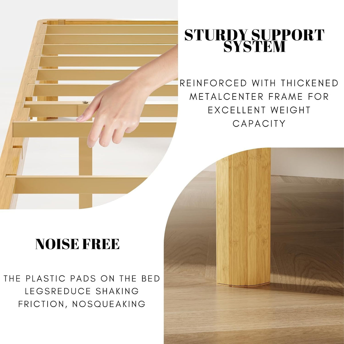 12 inch twin xl size wood bed frame, close-up detail
