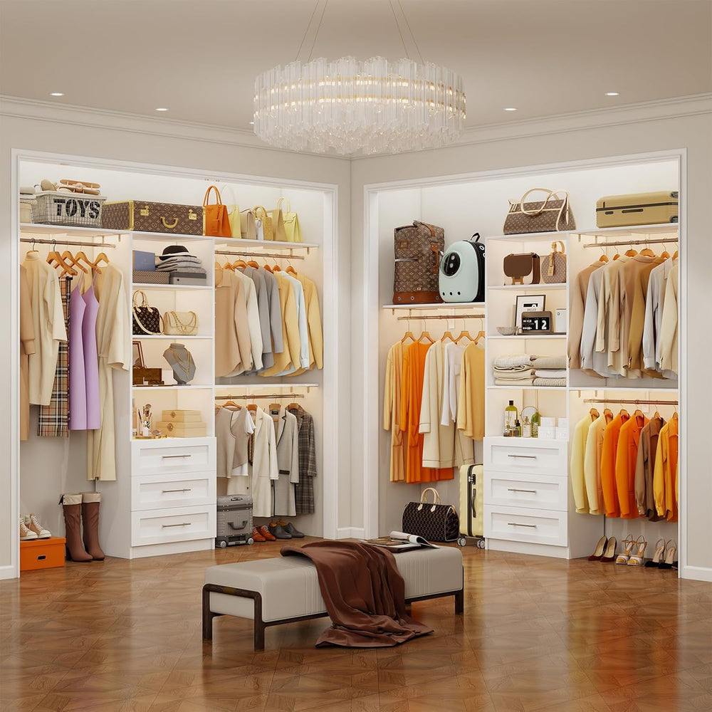 Closet System with 3 Wood Drawers, 5-7.61FT Closet Organizer System with Cutt...