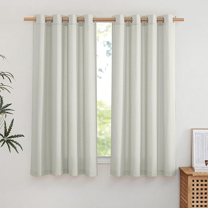 NICETOWN Thick Linen Gray Curtains 63 inches Long, Eyelet Top Privacy Assured by NICETOWN