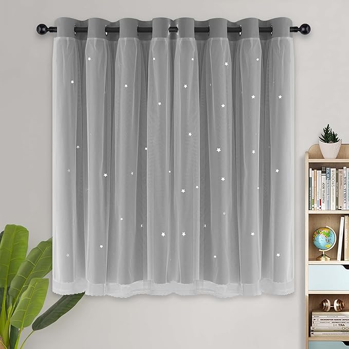 Kinryb Blackout Curtains for Girl Bedroom/Living Room/Classroom, Sheer Overlay - Image 2