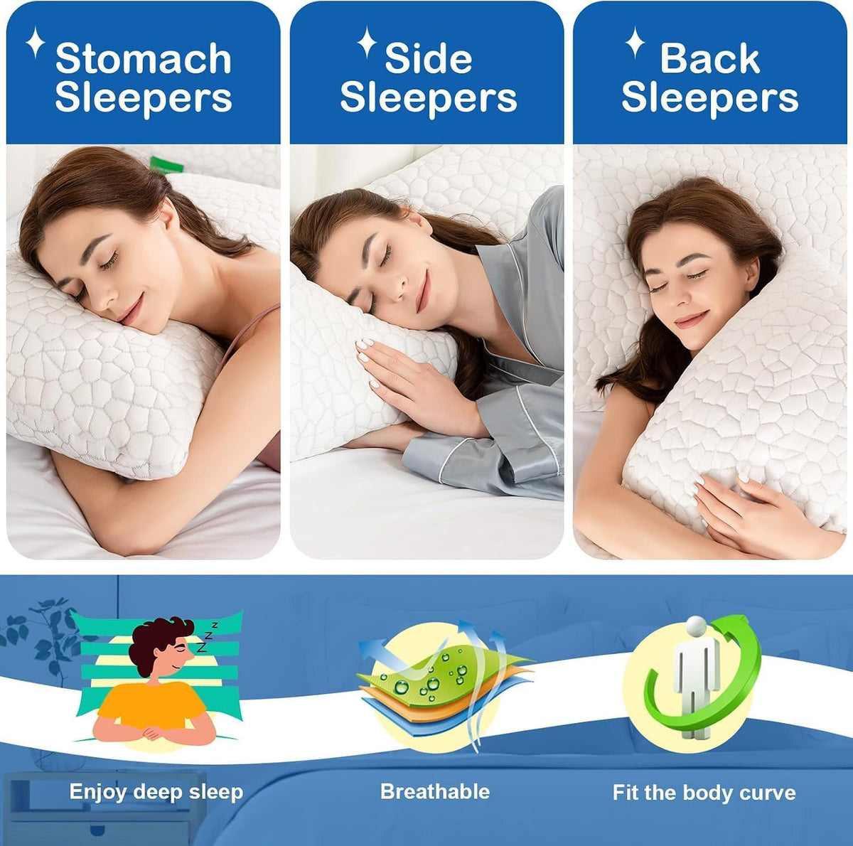 side sleeper pillow for side and back sleepers, front angle view