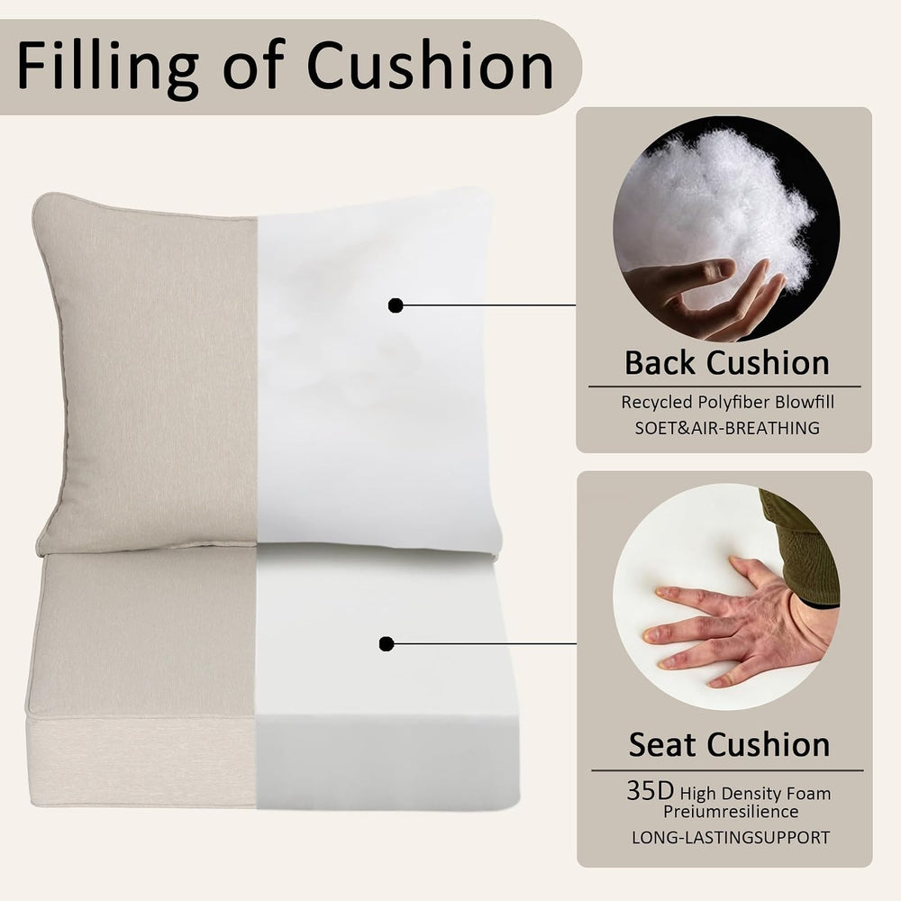 COZYVIDA 22x24 Patio Deep Seat Cushion Set 2-Pack, Putty Beige