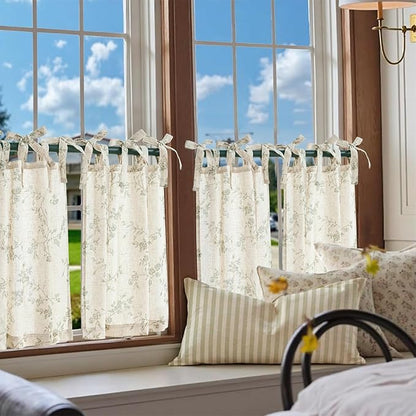 jinchan Floral Kitchen Curtains 24 Inch Linen Tier Curtains Christmas Decor - Image 2