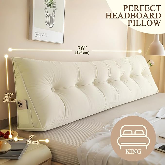 Headboard Pillow King, Large Triangular Wedge Headboard Pillow - Image 3
