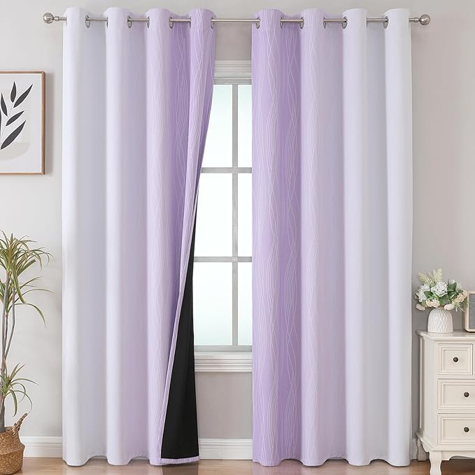 Estelar Textiler Lilac and Greyish White Ombre Blackout Curtains 90 Inch Length - Image 2