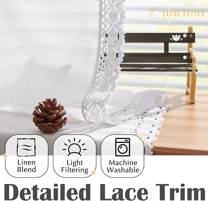 jinchan Linen Curtains for Living Room Bedroom Light Filtering Semi Sheer - Image 4