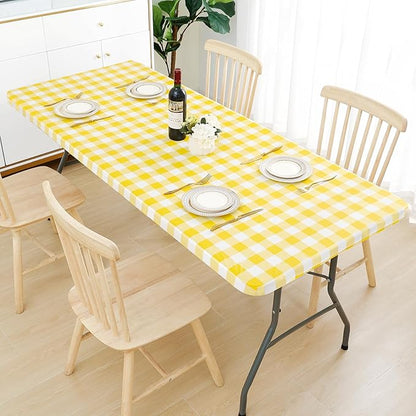 Smiry Rectangle Picnic Table Cloth, Elastic Waterproof Fitted Vinyl Tablecloths - Image 6