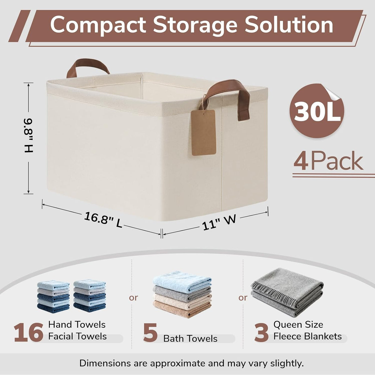 chicvita 4 pack large fabric storage baskets for, close-up detail
