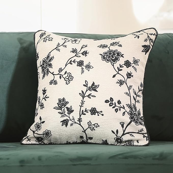 Throw Pillow Covers Set of 2, Classic Black and White Floral Elegant French - Image 2