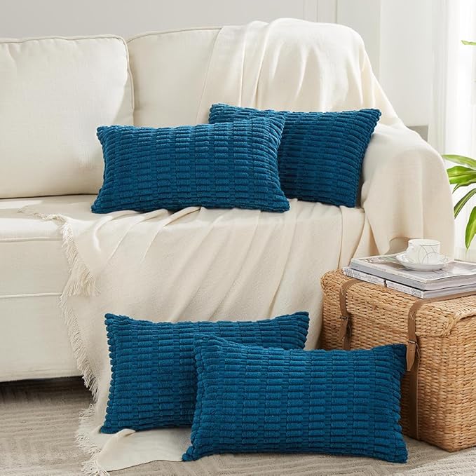 Fancy Homi 4 Packs Teal Lumbar Decorative Throw Pillow Covers 12x20 Inch by Fancy+Homi