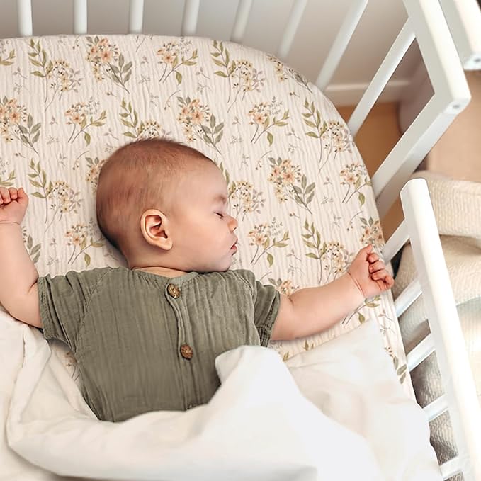 lulumoon Baby Bassinet Sheets Muslin: Cotton Bedside Bassinet Sheets Floral - Image 7