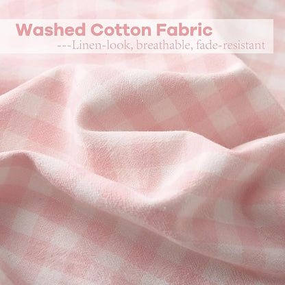 2 Pack Blush White Plaid Ruffle Gingham Pillow Shams Standard Size, 100% Washed - Image 6