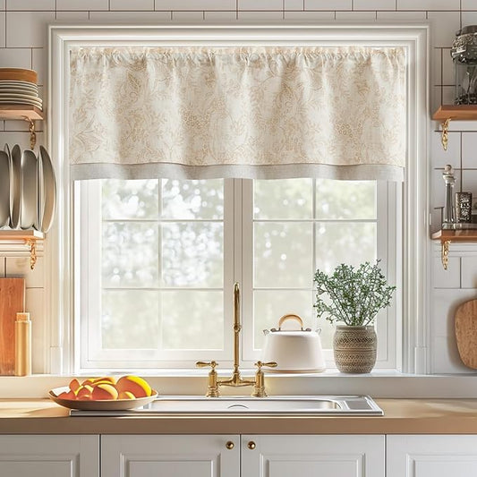 jinchan Linen Valance Curtain Farmhouse Floral Printed Small Window Curtain by JINCHAN