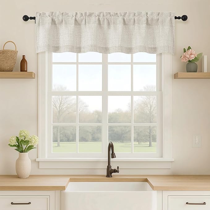 OVZME Natural Valance for Windows, Light Filtering Faux Linen Textured Small by OVZME