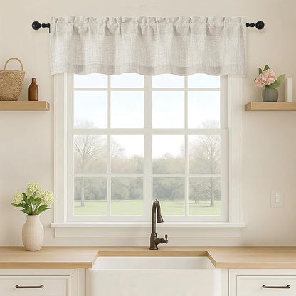 OVZME Natural Valance for Windows, Light Filtering Faux Linen Textured Small by OVZME
