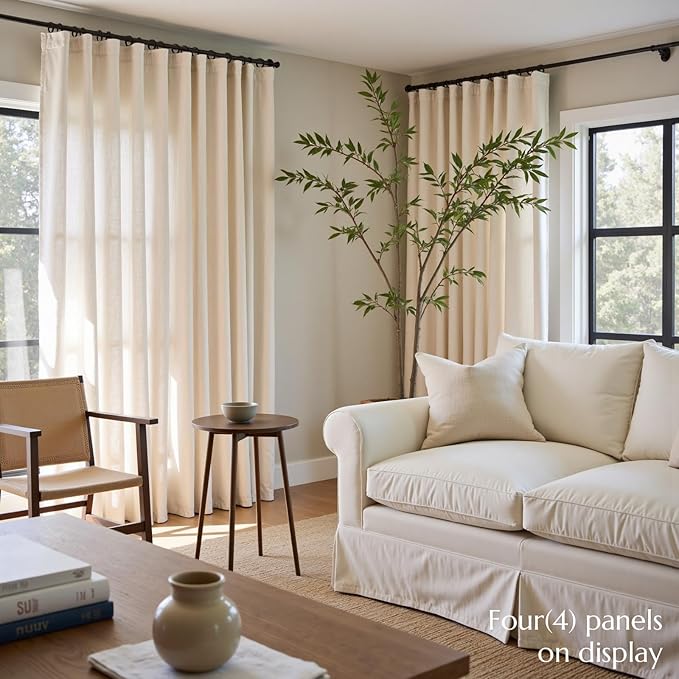 jinchan Beige Linen Blend Curtains 102 Inches Extra Long 2 Panels - Image 4