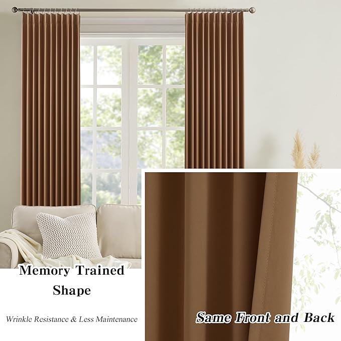 Cappuccino Brown Curtains 40x84 Inches Long 2 Panels Set, Pinch Pleated Thermal - Image 6