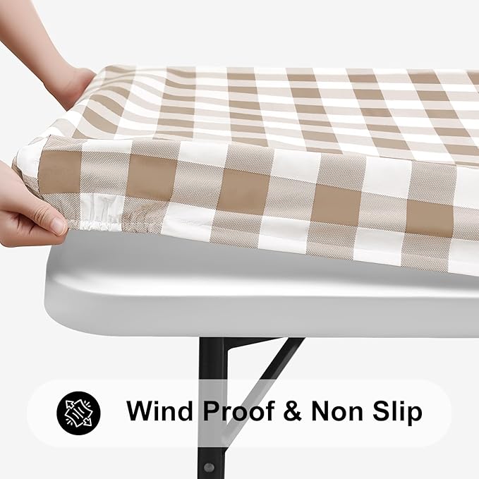 Smiry Rectangle Picnic Table Cloth, Elastic Waterproof Fitted Vinyl Tablecloths - Image 2