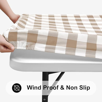 Smiry Rectangle Picnic Table Cloth, Elastic Waterproof Fitted Vinyl Tablecloths - Image 2
