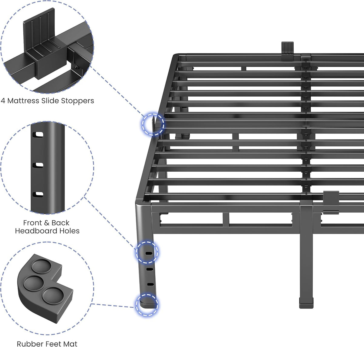 nkz king size metal platform bed frame, 18 on a desk or shelf