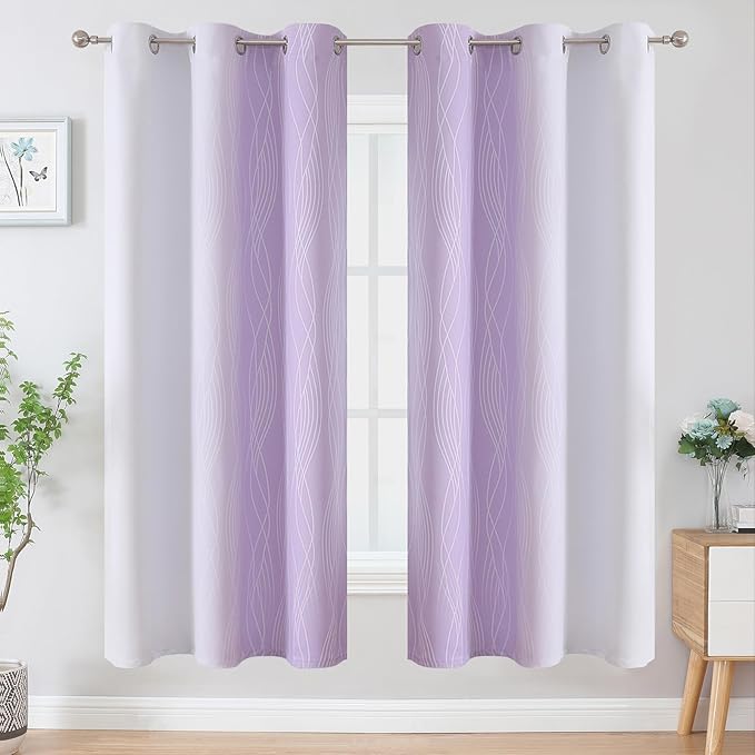 Estelar Textiler Lilac and Greyish White Ombre Blackout Curtains 72 Inches - Image 2