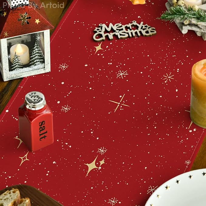 Artoid Mode Xmas Trees Merry Christmas Table Runner, Seasonal Winter Red - Image 5