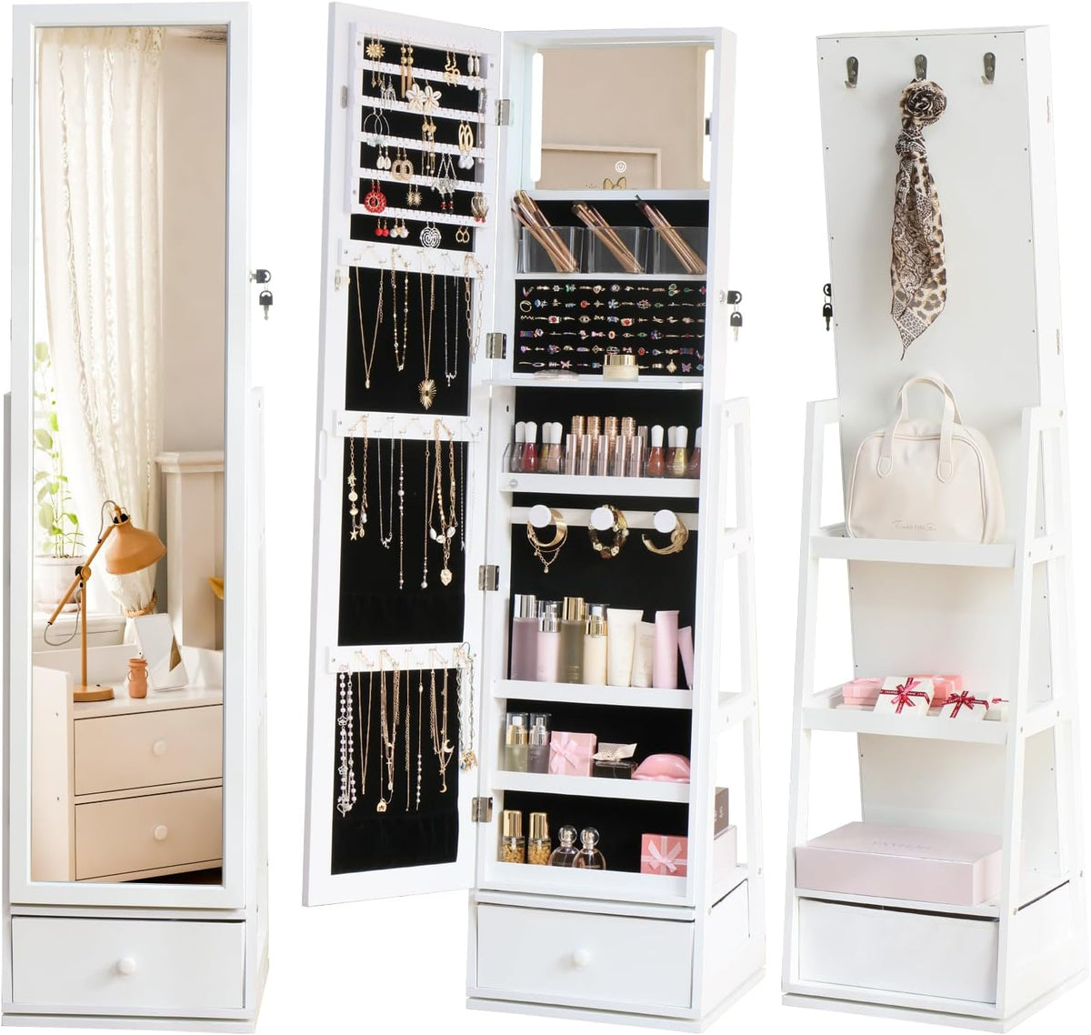 rotatable full length mirror jewelry cabinet standing with, main product view