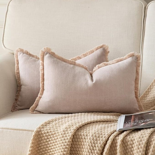 Set of 2 Decorative Fringe Throw Pillow Covers Chenille Pillow Covers Elegant by Joyouth