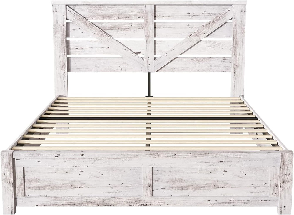 AMERLIFE Farmhouse Queen Size Bed Frame with 49.2" Barn Door Headboard
