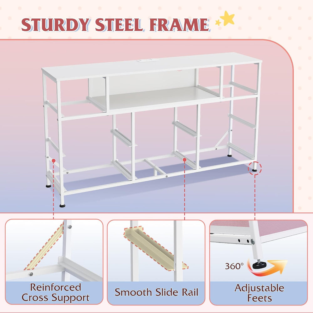 WLIVE LED Dresser TV Stand for 55 Inch TV, 8 Fabric Drawers, Pink Dresser